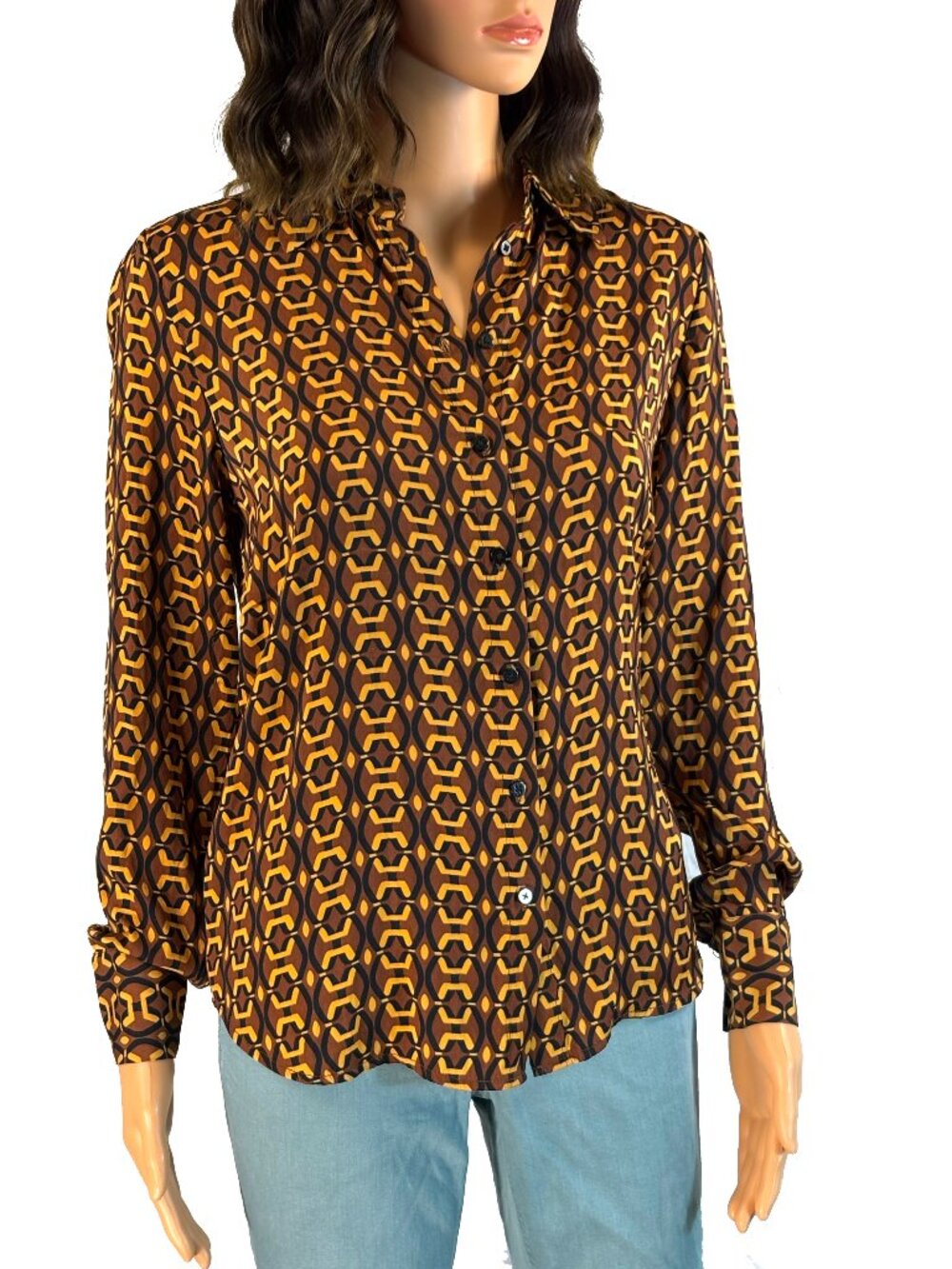 Rachel Roy 1970s inspired Retro Print XS Button Down Blouse
